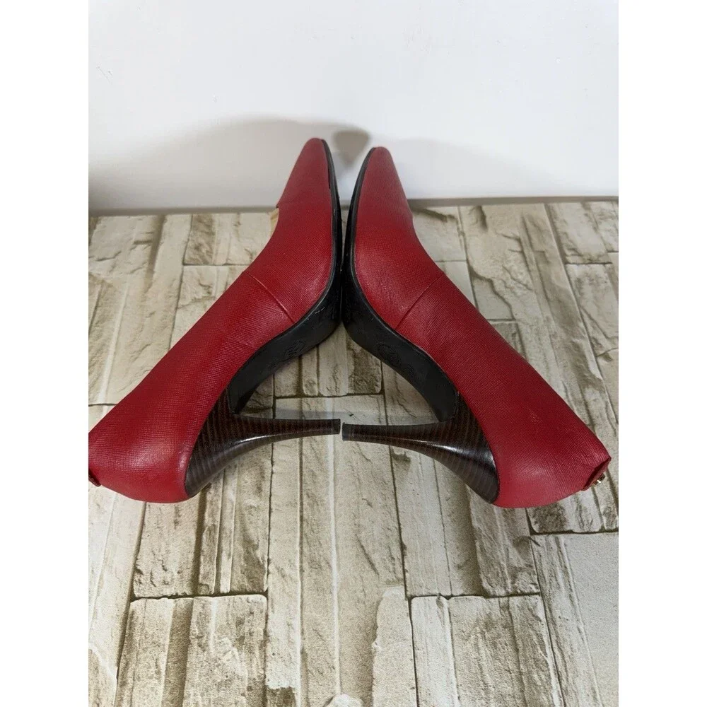 Michael Michael Women's Dorothy  Flex Mid Pump Round Toe A Red  Suede Heels 7.5